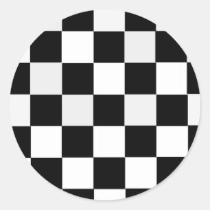 Black and White Chequered Classic Round Sticker