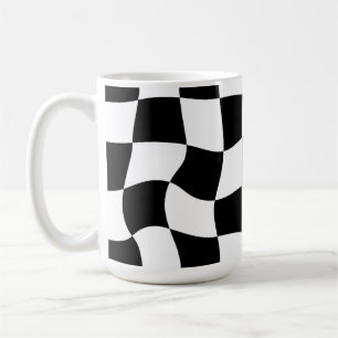 black and white chequered coffee mug