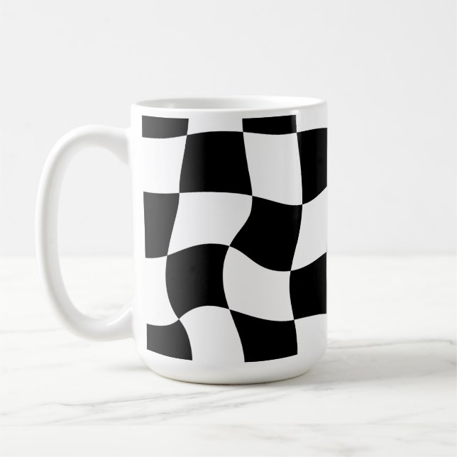 black and white chequered coffee mug (Left)