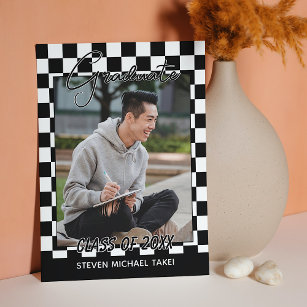Black And White Chequered Finish Flag Graduation Announcement
