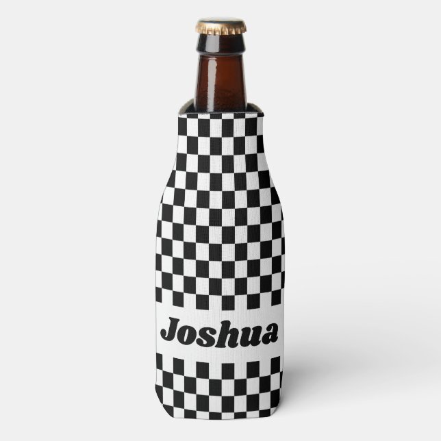 Black and White Chequered Flag Bottle Cooler (Bottle Front)