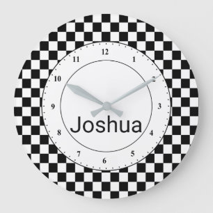 Black and White Chequered Flag Large Clock