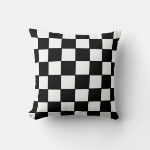 Black and white chequered flag pattern throw pillow