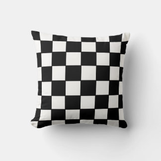 Black and white chequered flag pattern throw pillow