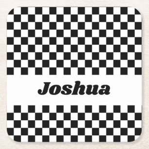 Black and White Chequered Flag Square Paper Coaster