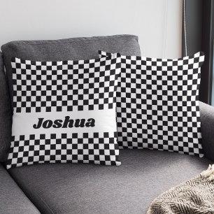 Black and White Chequered Flag Throw Pillow
