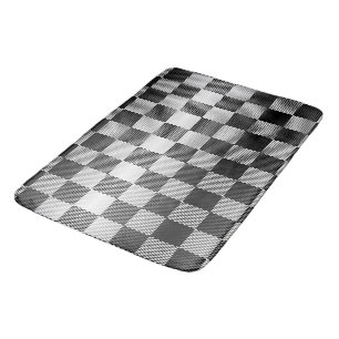 Black and White Chequered Geometric Bath Mat