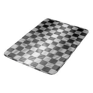 Black and White Chequered Geometric Bath Mat