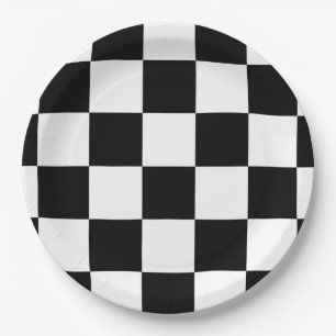 Black and White Chequered Paper Plate