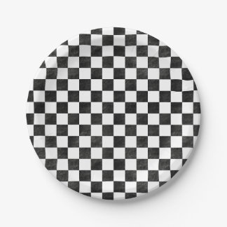 Black and White Chequered Paper Plate