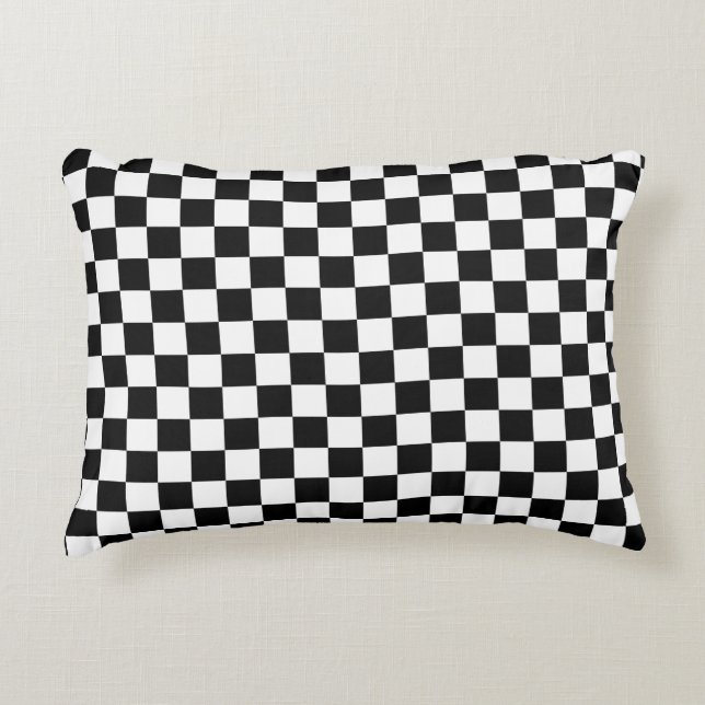 Black and white chequered pattern accent pillow (Front)