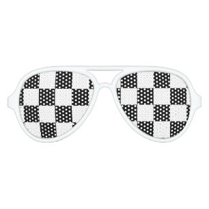 Black and White Chequered Pattern Aviator Sunglasses