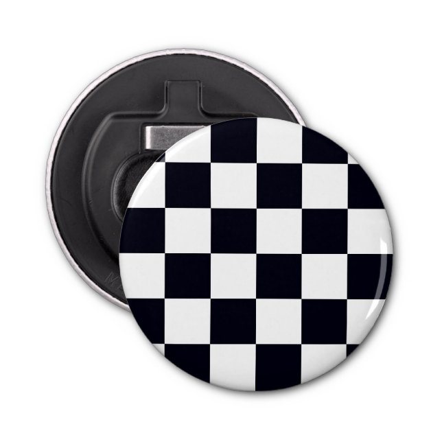 Black and White Chequered Pattern Bottle Opener (Front)