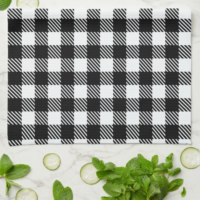 Black and White Chequered Pattern Buffalo Plaid  Kitchen Towel (Folded)