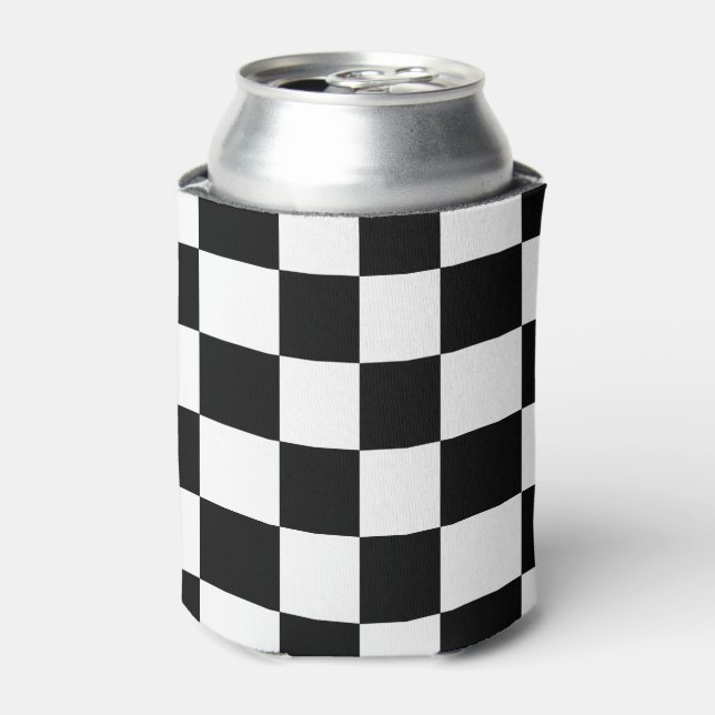 Black and white chequered pattern can cooler (Can Front)