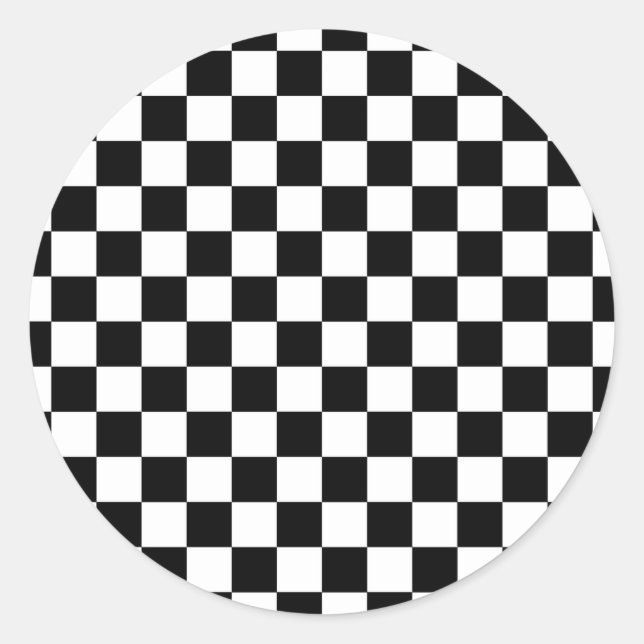Black and white chequered pattern classic round sticker (Front)