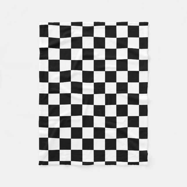 Black and white chequered pattern fleece blanket (Front)