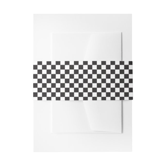 Black and White Chequered Pattern Invitation Belly Band (Front Example)