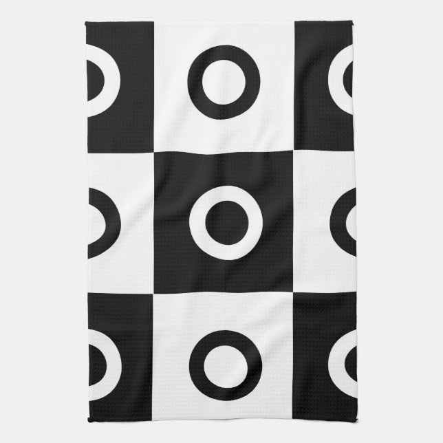 Black and white chequered pattern kitchen towel (Vertical)