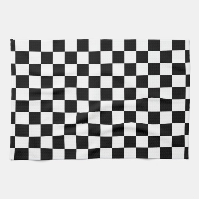 Black and white chequered pattern kitchen towel (Horizontal)