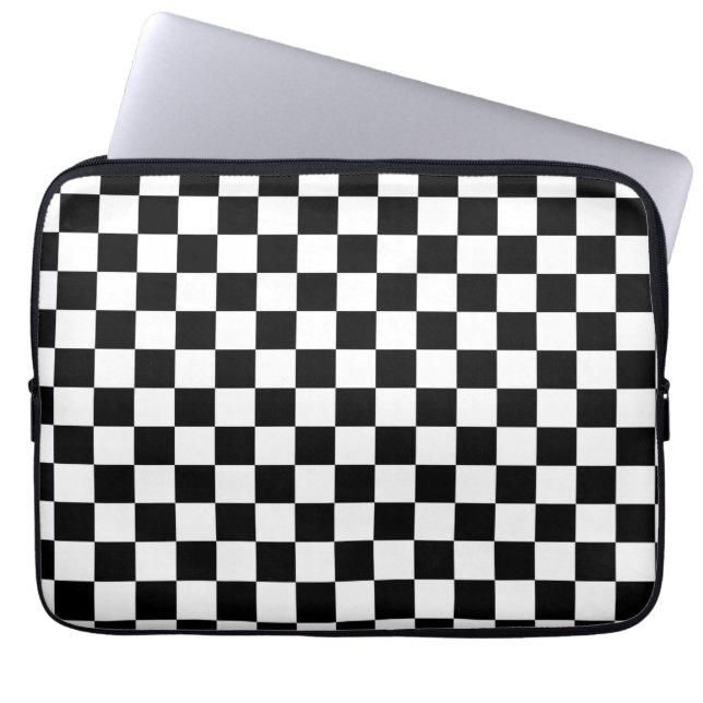 Black and White Chequered Pattern Laptop Sleeve (Front)