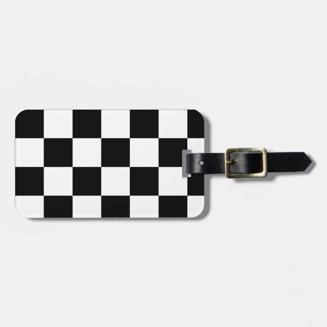 Black and White Chequered Pattern Luggage Tag (Front Horizontal)