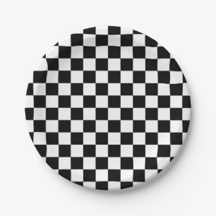 Black and white chequered pattern paper plate