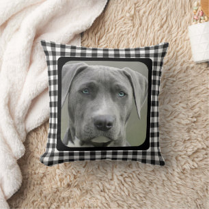 Black and White Chequered Pattern Pet Dog Memorial Throw Pillow