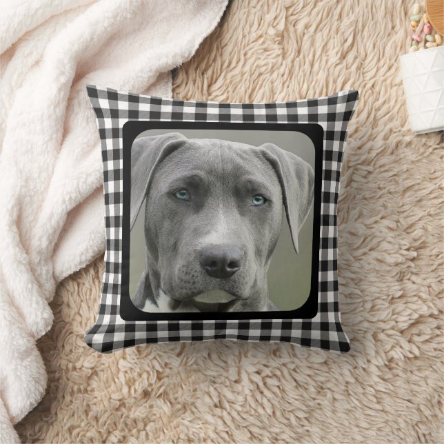 Black and White Chequered Pattern Pet Dog Memorial Throw Pillow (Blanket)