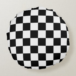 black and white chequered pattern round pillow