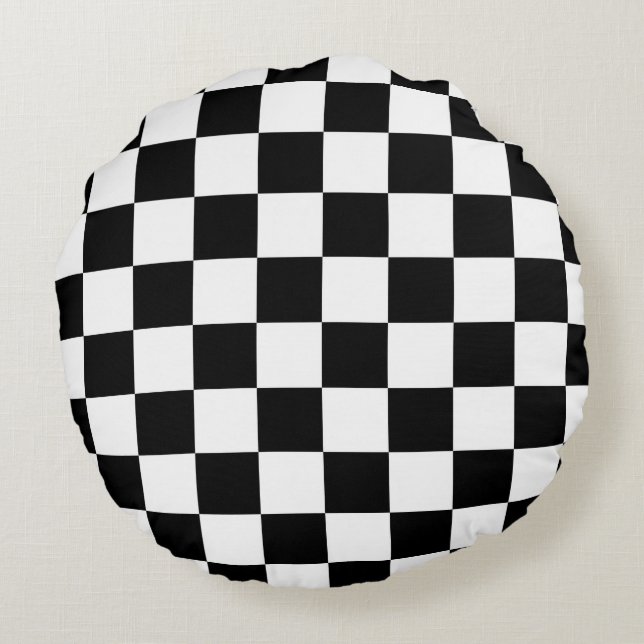 black and white chequered pattern round pillow (Back)