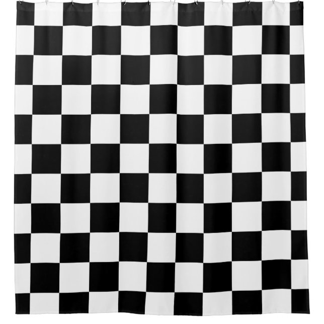 Black and White Chequered Pattern Shower Curtain (Front)
