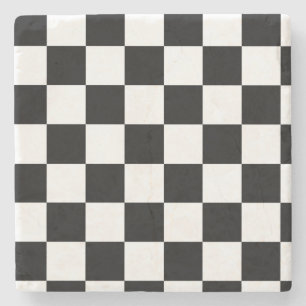 Black and White Chequered Pattern Stone Coaster