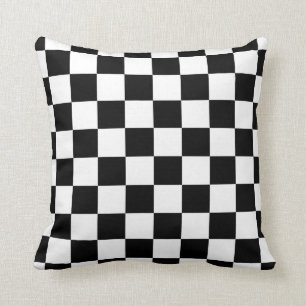 black and white chequered pattern throw pillow