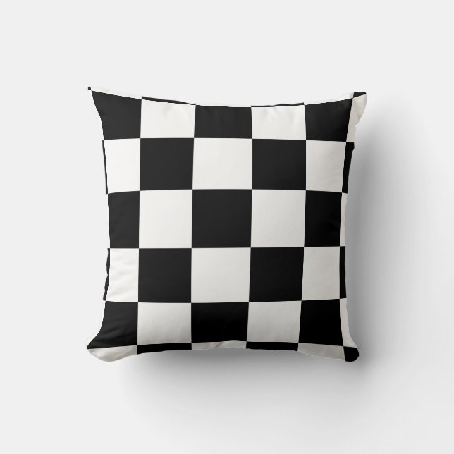 Black and White Chequered Pattern Throw Pillow (Front)