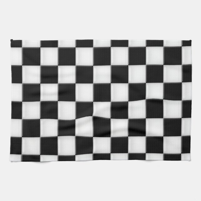 Black and White Chequered patterns Kitchen Towel (Horizontal)