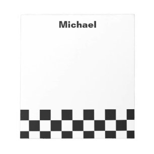 Black and White Chequered Personalized Name Notepad