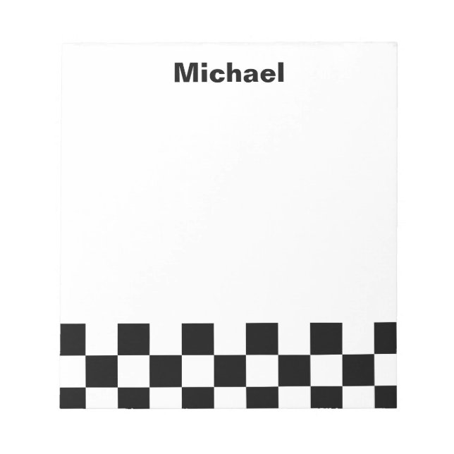 Black and White Chequered Personalized Name Notepad (Front)
