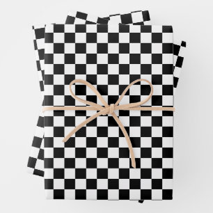Black and White Chequered Print Wrapping Paper Sheet