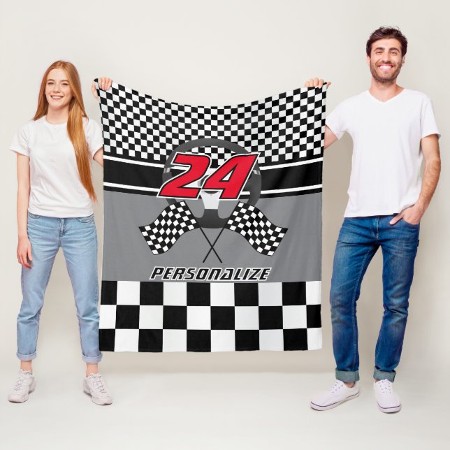 Black and White Chequered 🏎 Racing Design Fleece Blanket (In Situ)