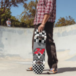 Black and White Chequered Racing 🏎 Design Skateboard<br><div class="desc">Skateboard. Featured in a black and white chequered flag design with DIY number. ✔NOTE: ONLY CHANGE THE TEMPLATE AREAS NEEDED! 😀 If needed, you can remove the text and start fresh adding whatever text and font you like. 📌If you need further customization, please click the "Click to Customize further" or...</div>