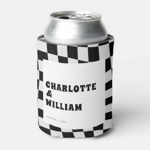 Black and White Chequered Retro Wedding Favours Can Cooler