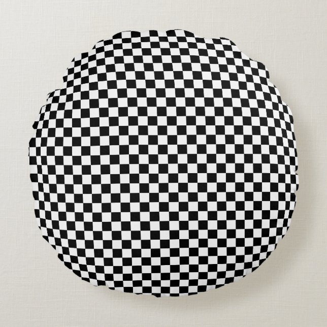 Black and white chequered  round pillow (Front)