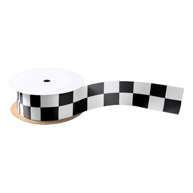 Black and White Chequered Satin Ribbon (Spool)