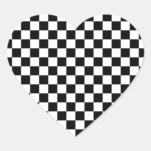 Black and White Chequered Squares Heart Sticker (Front)