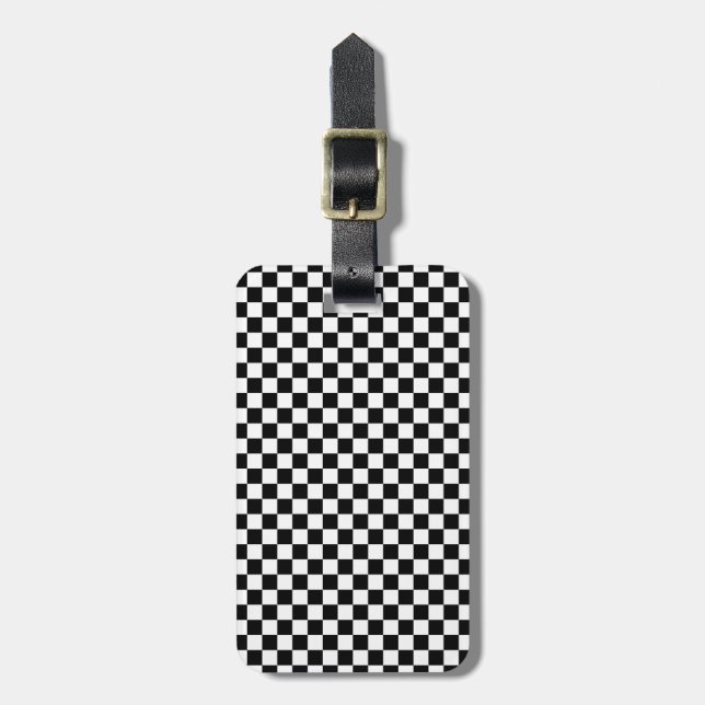 Black and White Chequered Squares Luggage Tag (Front Vertical)