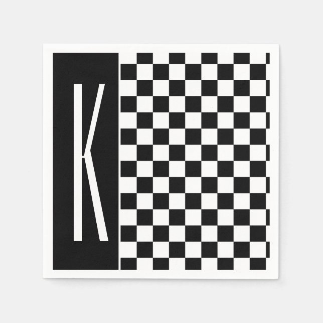 Black and White Chequered Squares Napkin (Front)