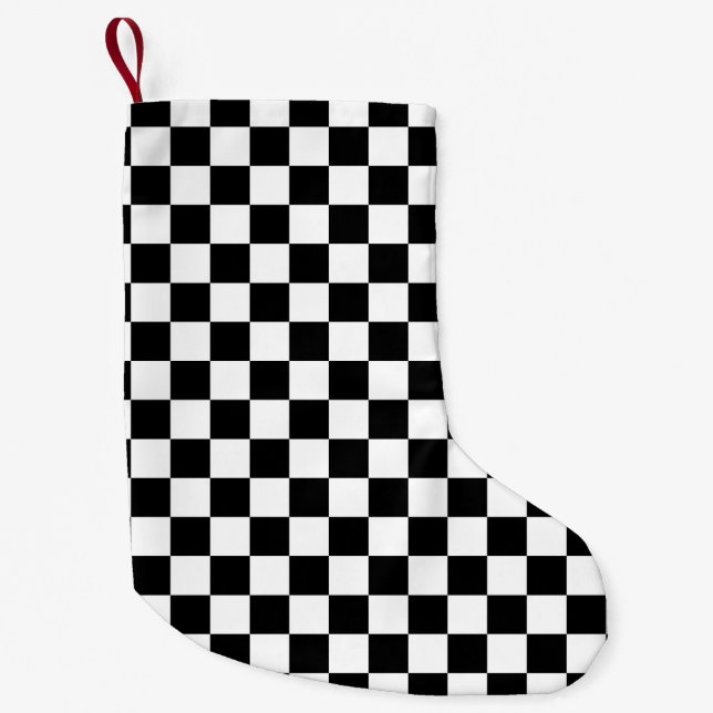 Black and white Chequered Squares Small Christmas Stocking (Front)