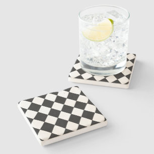 Black and White Chequered Stone Coaster