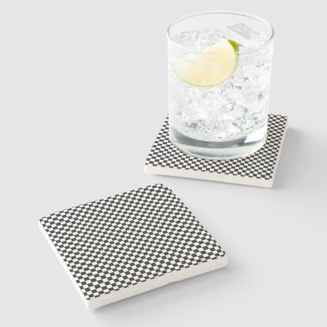 Black and white chequered  stone coaster (Side)
